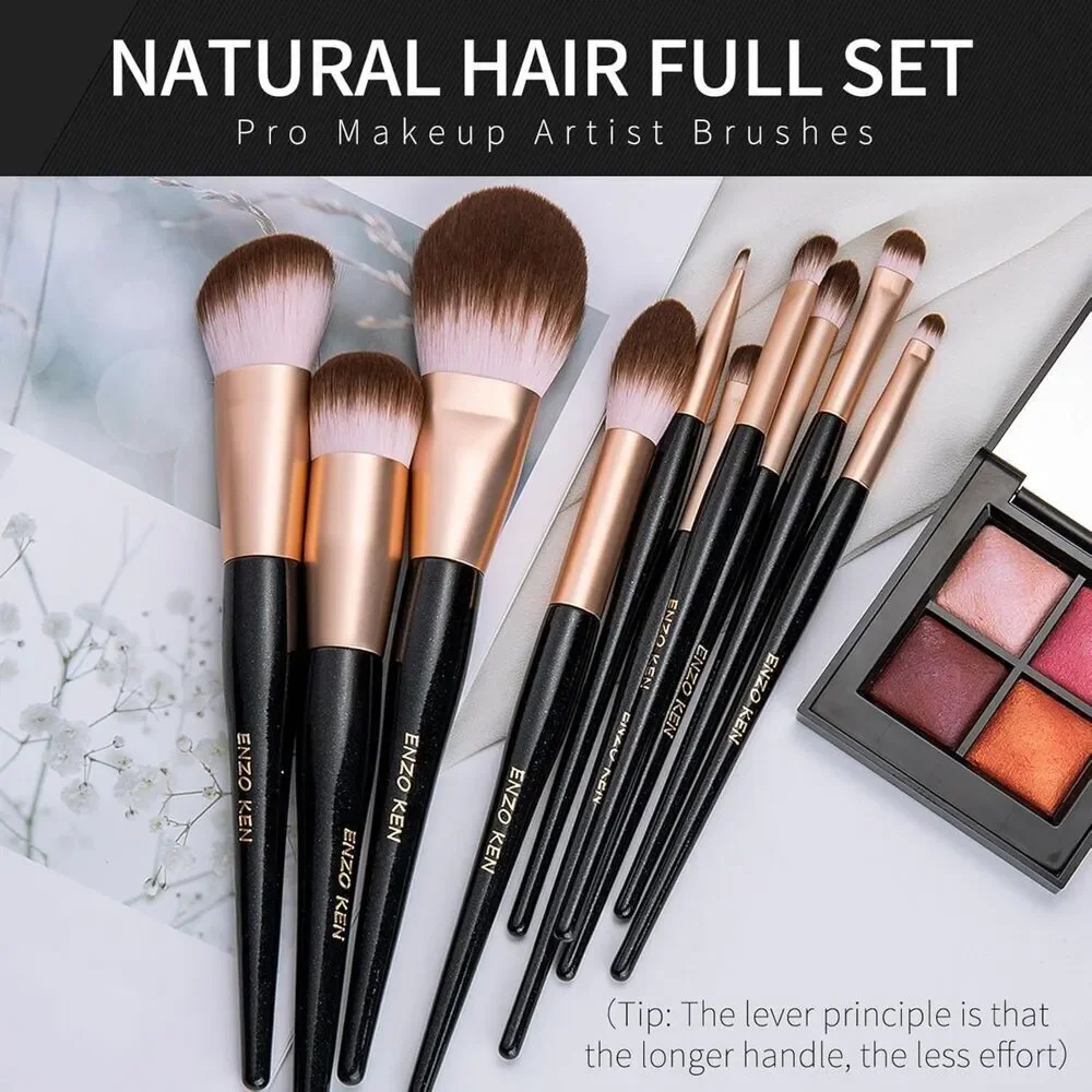 Black Professional Natural Bristle Hair Makeup Brushes Set With Case